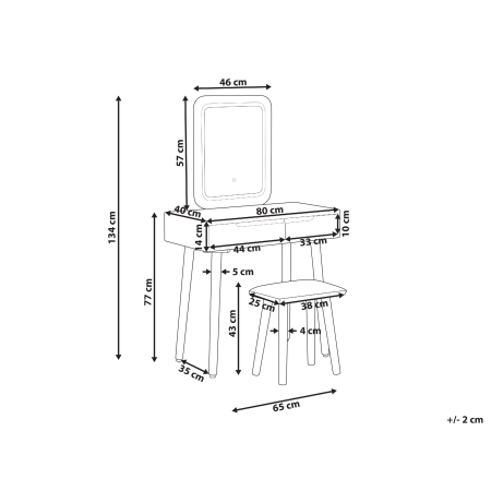 Masuță de machiaj cu oglindă și taburet DIEPPE LED Alb [2]