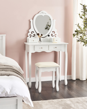 Masă de toaletă - Make-up table with mirror and stool DIVA White