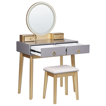 FEDRY dressing table with mirror and stool LED Grey [4]