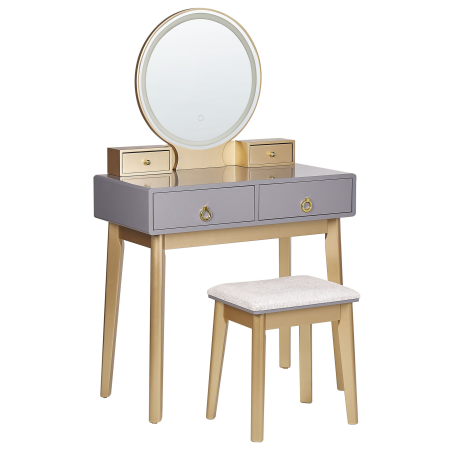 FEDRY dressing table with mirror and stool LED Grey [1]