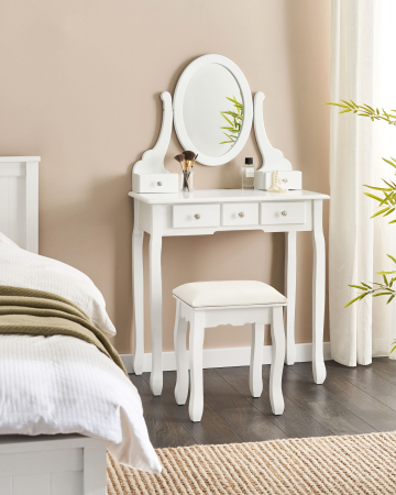Masă de toaletă - Make-up table with mirror and stool GALAXIE White