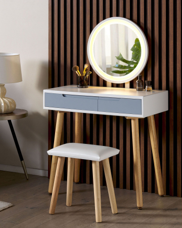 Masă de toaletă - JOSSELIN dressing table with mirror and stool LED White