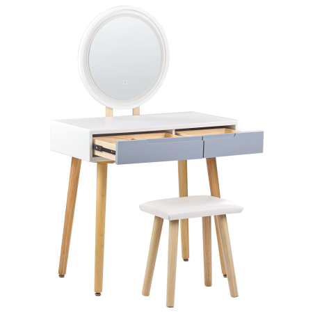 Masuță de machiaj cu oglindă și taburet JOSSELIN LED Alb [4]