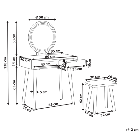 Masuță de machiaj cu oglindă și taburet JOSSELIN LED Alb [2]