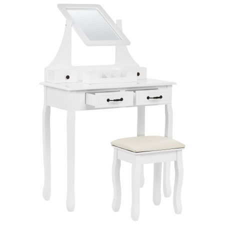 Masuță de machiaj cu oglindă și taburet RAYON Alb [3]