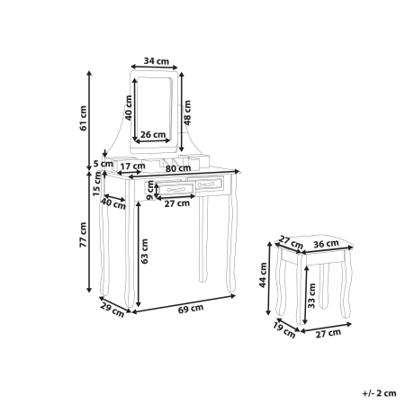 Masuță de machiaj cu oglindă și taburet RAYON Alb [2]