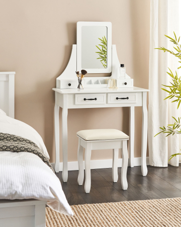 Masă de toaletă - Make-up table with mirror and stool RAYON White