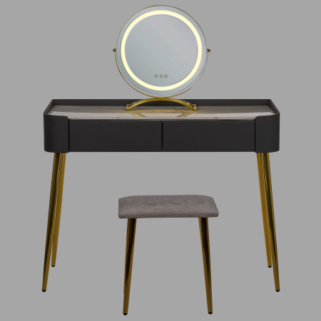 Masuță de machiaj cu oglindă și taburet SURIN LED Gri [4]