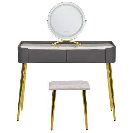 Masuță de machiaj cu oglindă și taburet SURIN LED Gri [3]