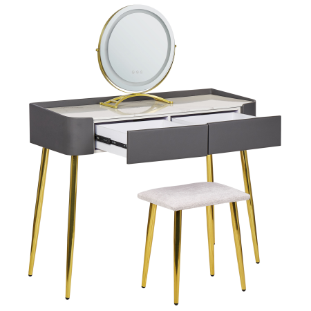 Masuță de machiaj cu oglindă și taburet SURIN LED Gri [5]