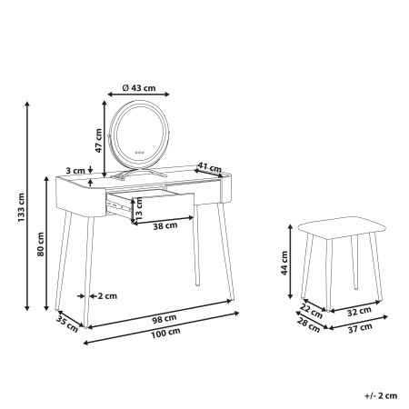 Masuță de machiaj cu oglindă și taburet SURIN LED Gri [2]