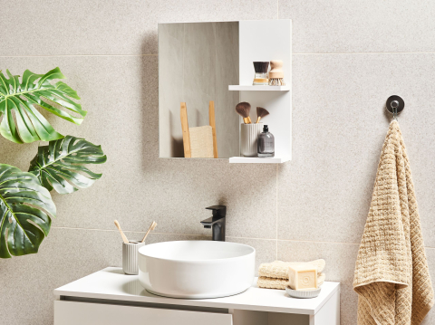 Oglinzi de baie - Oglindă de perete cu raft PELOTAS 45 cm 45 cm Alb