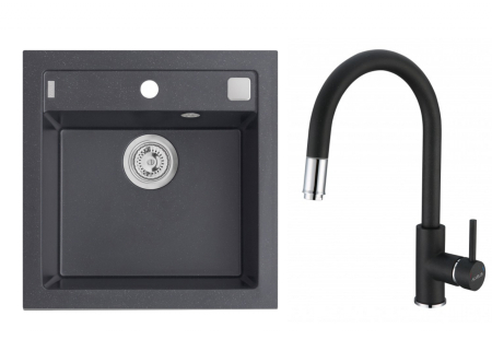 Bucătărie - Pachet chiuveta compozit Formic 20 si Delos(cap extractibil)