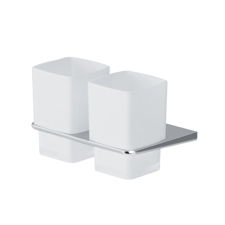 Accesorii - Suport 2 pahare Inspire 2.0 pentru periute de dinti, sticla mata, crom