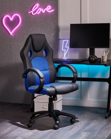 Scaun gaming - Scaun ergonomic FIGHTER Piele ecologică Bleumarin