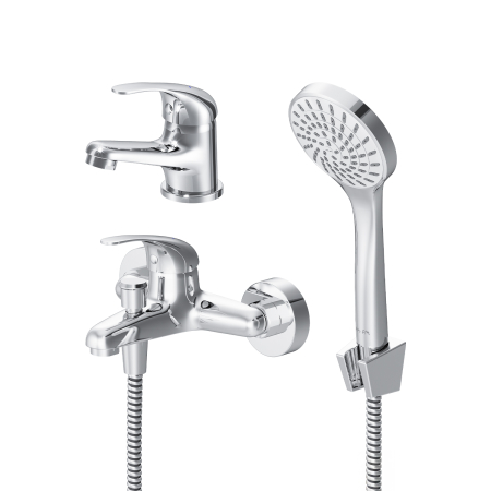 Washbasin Faucets - F4098301 Play, Set 3-in-1: basin mixer, bath/shower mixer with shower kit, chrome
