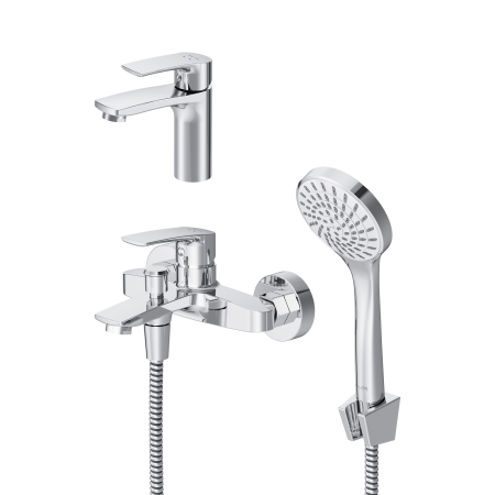 Washbasin Faucets - F4097C01 Pride, Set 3-in-1: basin mixer, bath/shower mixer with shower kit, chrome