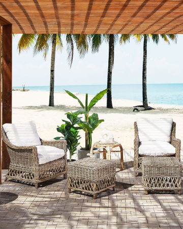 Fotoliu - Set of 2 RIBOLLA Garden Chairs with Cushions and Natural Rattan Stool