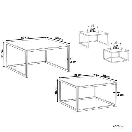 Set de 2 mese de cafea BREA Sticlă securizată Alb [2]