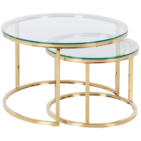 Set of 2 GRANGE coffee tables Tempered glass Gold [1]