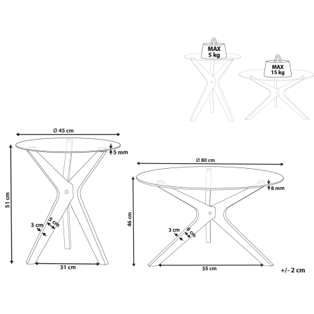 Set de 2 mese de cafea VALLEY Sticlă securizată Maro deschis [2]