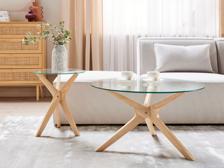 Mese - Set de 2 mese de cafea VALLEY Sticlă securizată Maro deschis