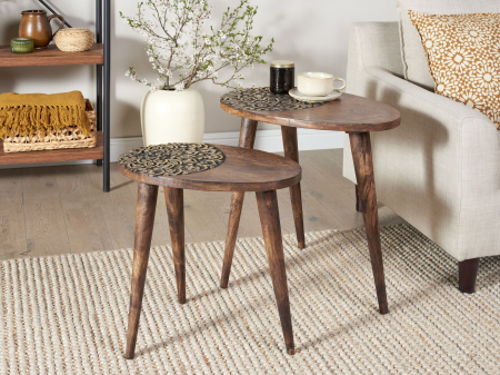 Masă laterală - Set de 2 mese laterale KHETUA Lemn de mango Maro