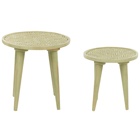 Set of 2 Side Tables MAHARO Mango Wood Light Green [1]