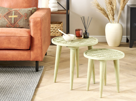 Masă laterală - Set of 2 Side Tables MAHARO Mango Wood Light Green