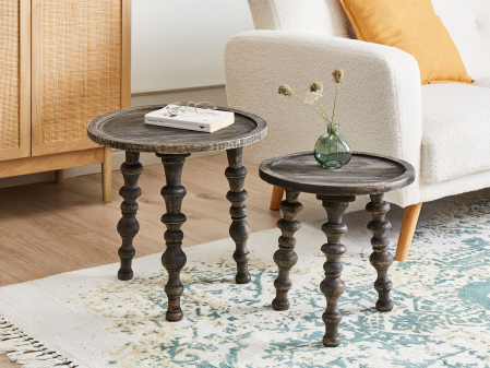 Mese - Set de 2 mese laterale MARNOO Lemn de mango Maro închis