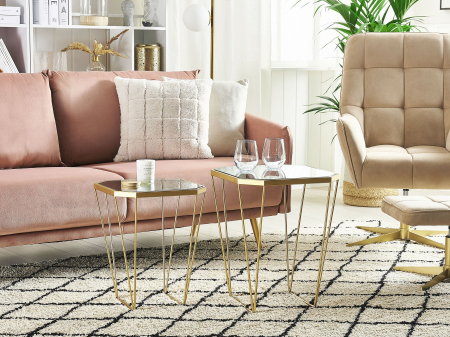 Masă de cafea - Set de 2 mese laterale SIERRA Sticlă Auriu