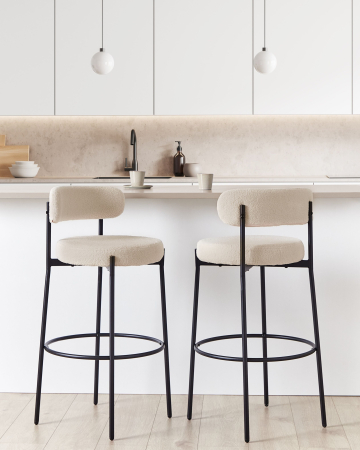 Scaun de bar - Set of 2 Bar Stools ALLISON Boucle Light Beige