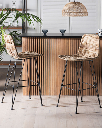 Scaun de bar - Set of 2 bar stools CASSITA Natural rattan