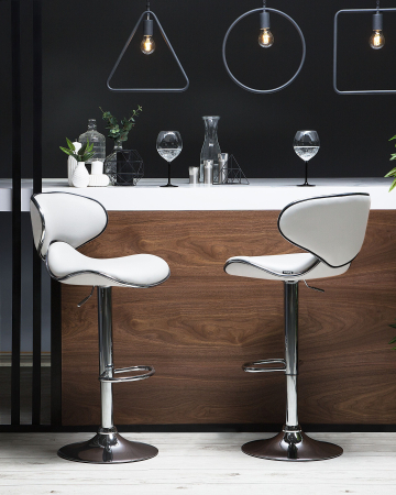 Set de 2 scaune de bar CONWAY Piele ecologică Pivotant Alb [0]