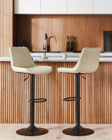 Set de 2 scaune de bar - Set of 2 DUBROVNIK bar stools Eco-leather Swivel Light beige