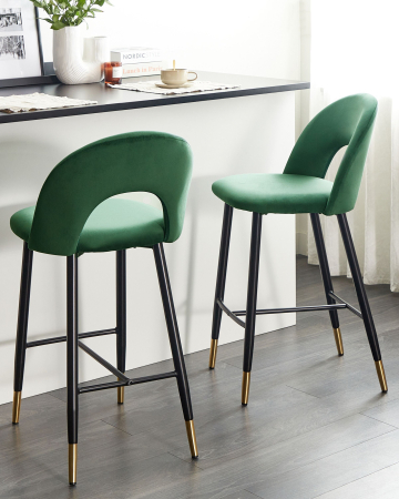 Scaun de bar - Set of 2 FALTON Bar Stools Velvet Emerald Green