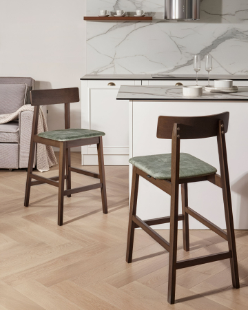 Armchairs - Set of 2 ISANTI Bar Stools Wood Dark Brown/Green