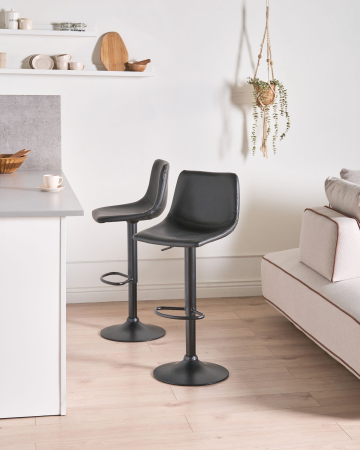 Set de 2 scaune de bar - Set de 2 scaune de bar LEBRIJA Piele ecologică Pivotant Negru