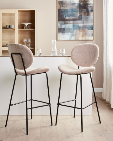 Scaun de bar - Set of 2 bar stools LUANA Boucle Light beige