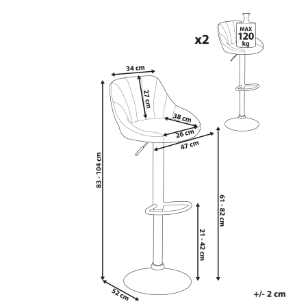 Set de 2 scaune de bar LUCCA  Pivotant Albastru deschis [2]