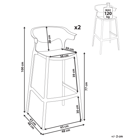 Set of 2 outdoor bar stools GUBBIO Black [2]