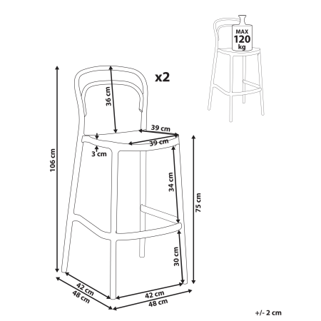 Set of 2 outdoor bar stools PORANO Black [2]