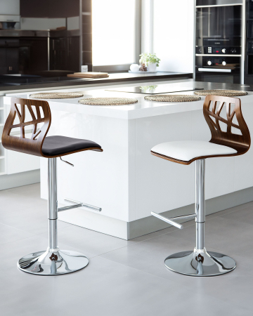 Set de 2 scaune de bar - Set of 2 bar stools PETERSBURG Eco-leather Swivel Brown/White
