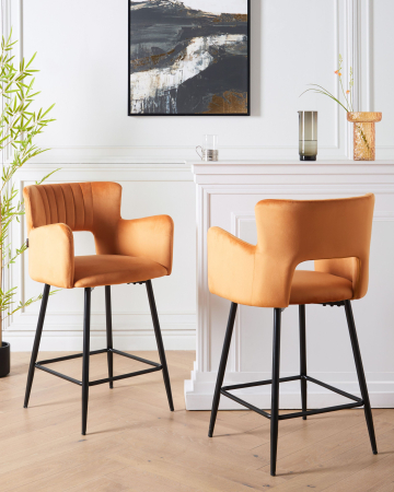 Scaun de bar - Set of 2 Bar Stools SANILAC Velvet Orange