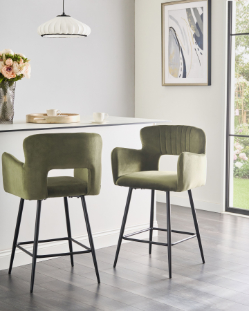 Scaun de bar - Set of 2 bar stools SANILAC Olive Green Velvet