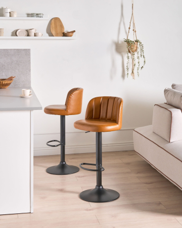 Set de 2 scaune de bar VLORE Piele ecologică Pivotant Maro [0]