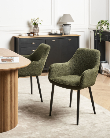 Scaun dining - Set of 2 Dining Chairs ALDEN Boucle Dark Green