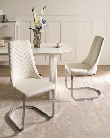 Scaun dining - Set de 2 scaune dining ALTOONA Catifea Alb-murdar