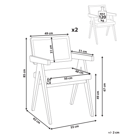 Set de 2 scaune dining AVA Lemn Maro deschis/Taupe [2]