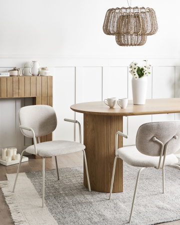 Armchairs - Set of 2 Dining Chairs CARILLE Chenille Light Beige